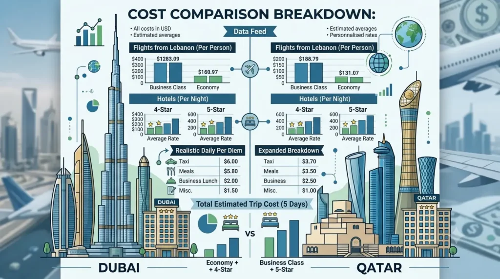 Cost of a Business Trip to Dubai or Qatar: Full Breakdown